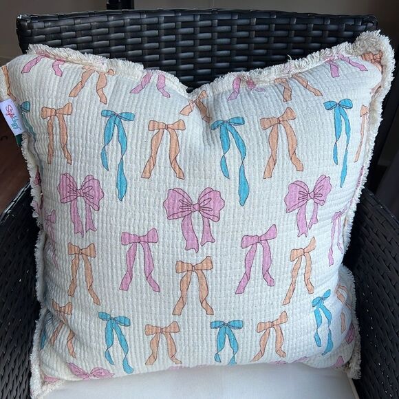 Style Happy Pastel Bows Throw Pillow - Picture 2 of 10